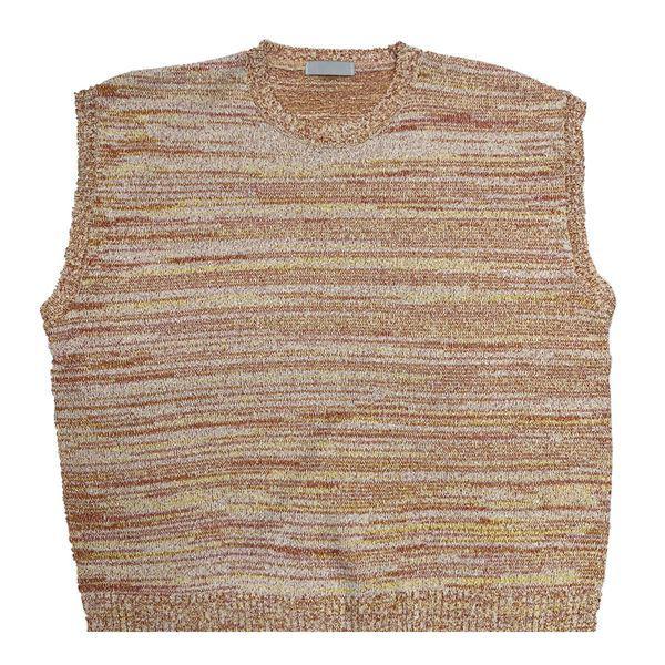 メンズ 季節の変わり目 オーバーサイズ ポップコーン ラウンド ニットベスト AC VES Q016 オレンジ_P406187657