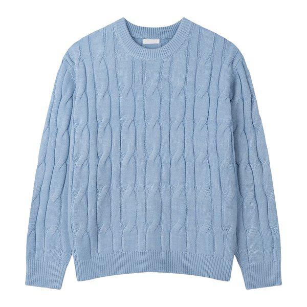 メンズプレミアムケーブルラウンド長袖ニット GN-KN-Q002-ソラ
