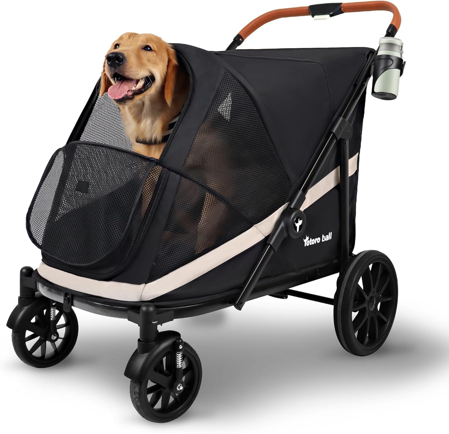 大型犬用折りたたみ式ペットカート 4輪大きめタイヤ 耐荷重50kg 薄型コンパクト 組み立て簡単 日本語取扱説明書付き