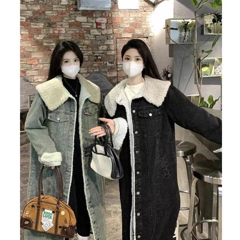 デニムジャケット 膝下丈 ロングコート アウター ジャケットカジュアル コート アウター ダウンジャケットふわふわ レディース 厚手裏起毛 レディースファッション