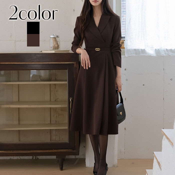 ワンピース 結婚式 秋冬 セレモニー フレアワンピース ベルト付