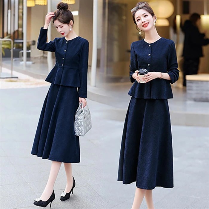 スカートスーツ 2点セット レディース コーデュロイ セットアップ 卒業式 スーツ スカート ジャケット Aライン 長袖 ビジネス フォーマル ロングスカート 無地 上下 セット エレガント 通勤 O