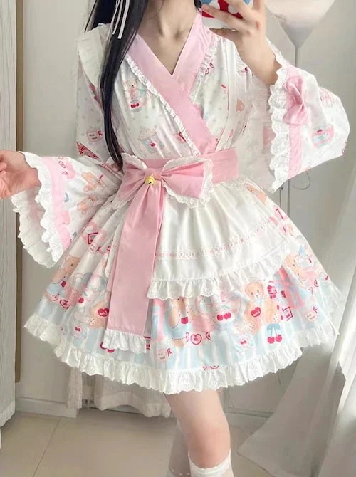 全2カラー　ビッグリボン付き和ロリメイドコスチューム