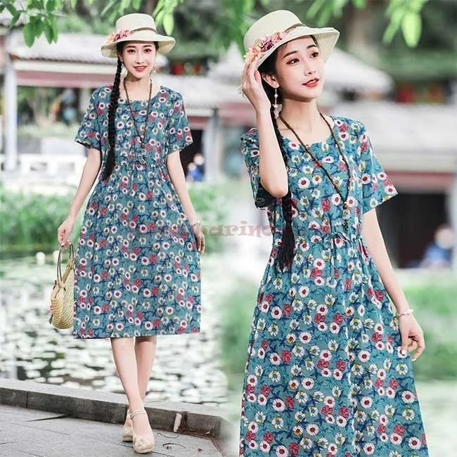 柄ワンピ レトロ サマーワンピース レディース ワンピース 半袖ワンピース 夏 ロングワンピ 夏ワンピース 薄手 花柄 半袖 花柄ワンピース