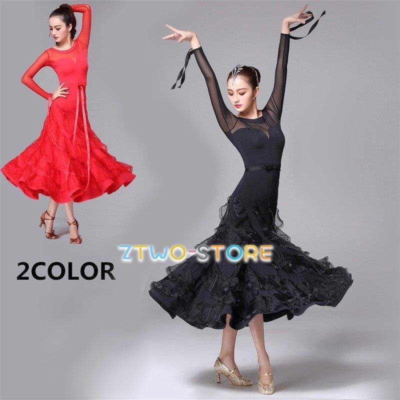 新しい子供用ダンスウェア 社交ダンス モダンドレス ラテン衣装 ワルツ タンゴ ワンピース ルンバ サンバ ラテンダンス レッド 黒 社交ダンスドレス 2枚購入で2178円OFF