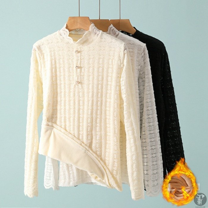 シャツ 透け感 Tシャツ ブラウス 裏起毛 レディース ボトルネック 工場直送 インナー レース ハイネック