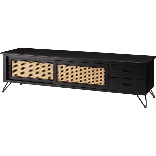 テレビ台 テレビボード 約幅150cm ブラック 天然木 ミンディ ラタン 脚付き TVボード リビング インテリア家具 収納家具 組立式