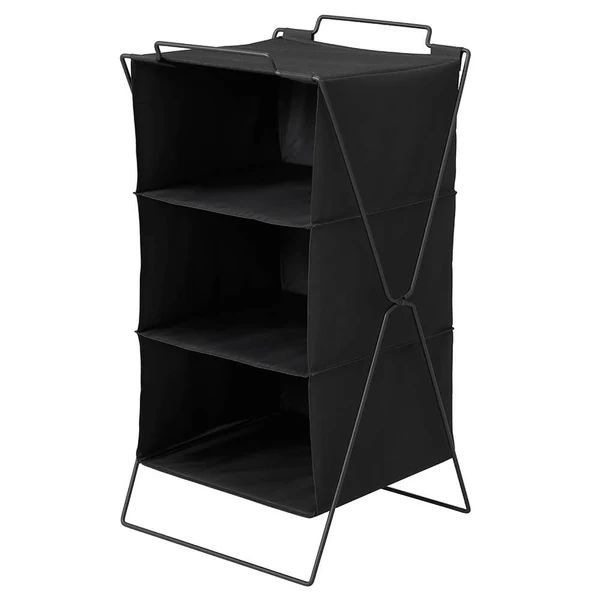 （まとめ買い）3段ファブリックシェルフ 黒 KSP004-BK [x3]