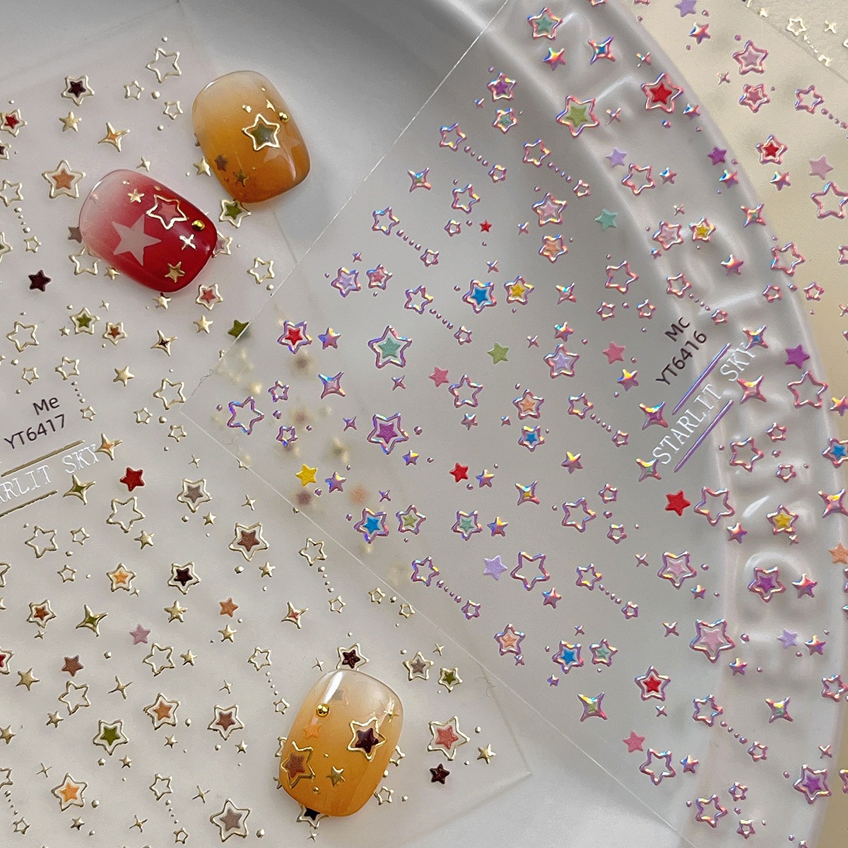 【1点ご購入 で10点プレゼントいたします】ローズライトフィルム星のネイルシールカラフルな装飾シールがちらほら