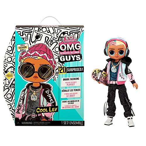 LOL Surprise OMG Guys Fashion Doll Cool Lev with 20 Surprises Poseable Including Skateboard Outfit A