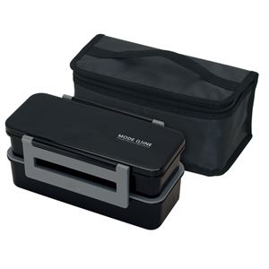 (16個セット) ジャンボ2段ランチボックス/お弁当箱 (1.3L ブラック) 大型 男性向け 保冷バッグ付き 『モードライン』 23,960円
