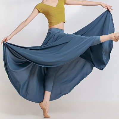 レディース ガールス ダンススカート ロングスカート カットソー ダンス衣装 初心者 ヨガ ストレッチ 中国舞 クラシックダンス モダンダンス 上下セット 55BB1001P