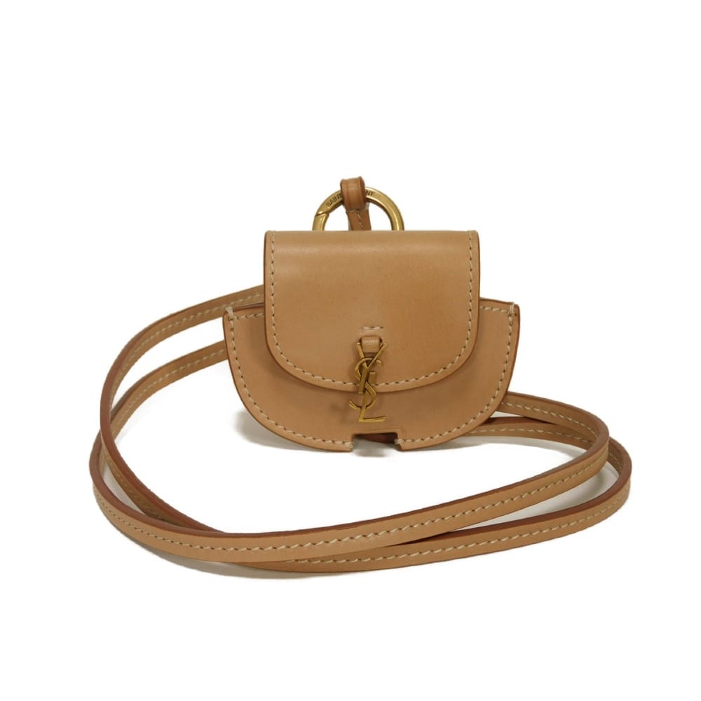 【中古】SAINT LAURENT PARIS キーホルダー カサンドラ ヌメ革 ベージュ 美品 カイア AirPods ケース ストラップ YSL 710891 BWR6W 2725