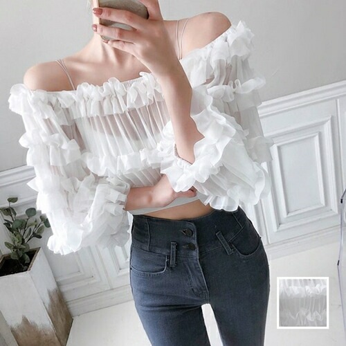 ブラウス シャツ 韓国 ファッション レディース 春 夏 ブライダル お呼ばれ コーデ 成人式 二次会 同窓会 20代 30代 40代 50代 2025 オフショル ティアード シアー アンサンブ
