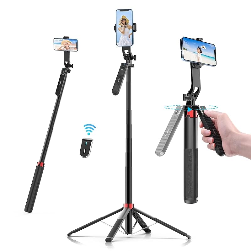 Ulanzi 自撮り棒 スマホ 三脚 じどり棒 四脚 コンパクト【超長180cm四脚安定モデル】充電式リモコン 1/4ネジ付き セルカ棒 長い 360回転 スマホスタンド じどりぼう 7段階伸縮