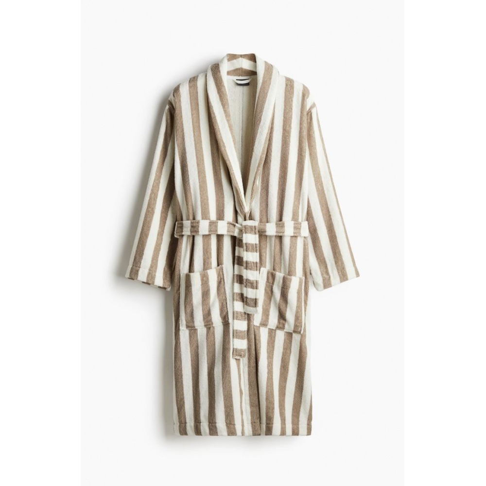 H&M テリーナイトガウンベージュ/ホワイトストライプ
