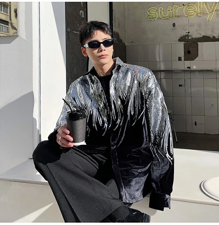 キラキラ 舞台衣装 余興 ステージ衣装 演出服 きらめく 指揮者 カラバリ メンズ 漫才 パーティー 舞台劇 テーラードジャケット 舞台スーツジャケット ワンボタン アイドル ホスト タキシード クラ