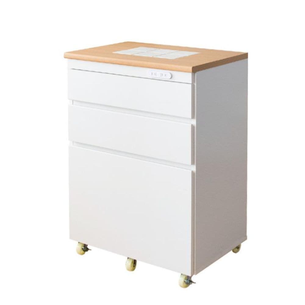 カウンター収納 KC-206 キッチン Semplice センプリチェ 引き出し 大容量 コンパクト スリム キャスター付き 幅60cm 可愛い 耐熱性 タイル コンセント付 ワゴン 完成品