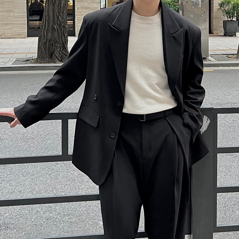 ミニマル ビッグダディ オーバーフィット セットアップ スーツ メンズ ジャケット＋ワイドスラックス 韓国ファッション 結婚式 オフィス おしゃれスーツ オーバーサイズスーツ ワイドパンツスーツ