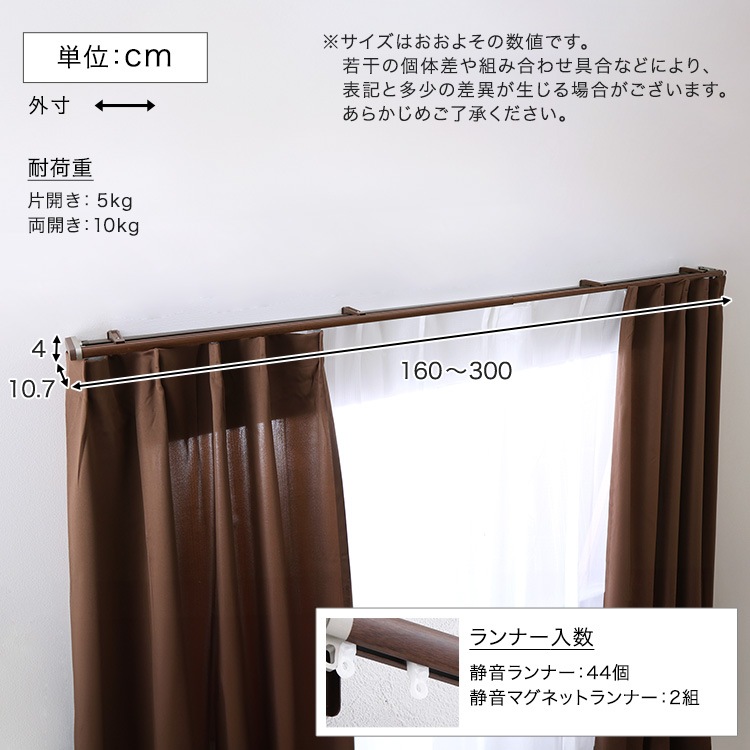省エネサイドキャップ付きカーテンレール ダブルタイプ 1.6～3m(伸縮)