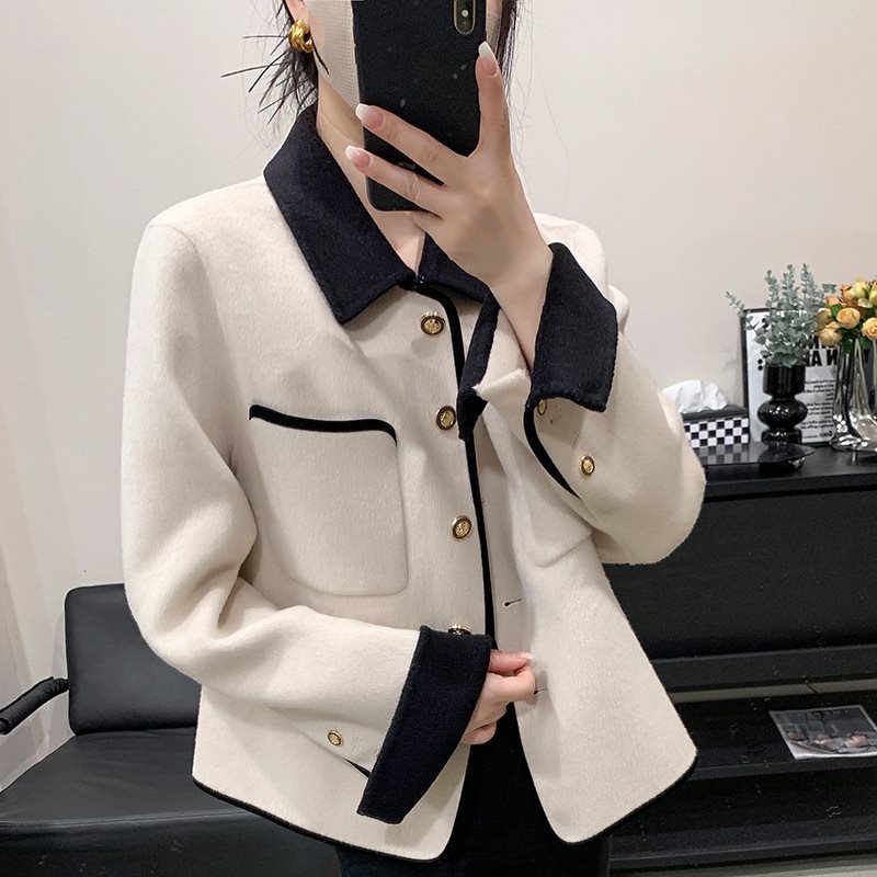 秋と冬 Xiaoxiangfeng 女性の手作りカシミヤコートカレッジスタイルラペルウール両面コート小さなショートスタイル 6,412円
