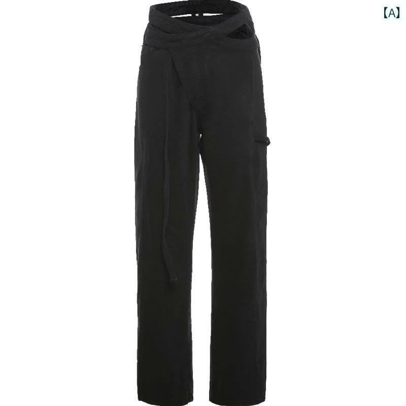 デニム パンツ レディース ハイウエスト ジーンズ ストレート ボトムス 長ズボン カジュアル スリム 着痩せ 体型カバー ロング丈 クロス ボタン ポケット ストリート ヒップホップ ダンス 練習 6,714円