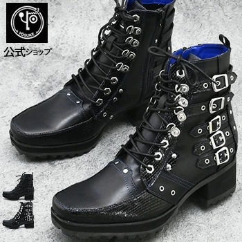 【公式SHOP特典キズ補修液付】【直営SHOP限定】 ヨースケ ショートブーツ メンズ レースアップブーツ ロングノーズ 5cm ヒールブーツ