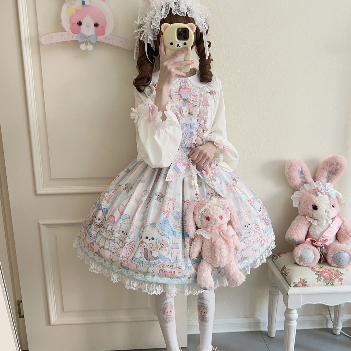 Lolita正規品くまくま甘やかしjskワンピースロリータ日常大童可爱いプリンセススカートセット