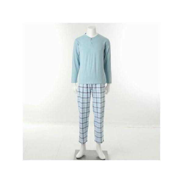 綿スパン ソリッド トップス +綿スパン チェック柄ボトムス 男性室内着セット VEVA101M VEPA.._P413635459
