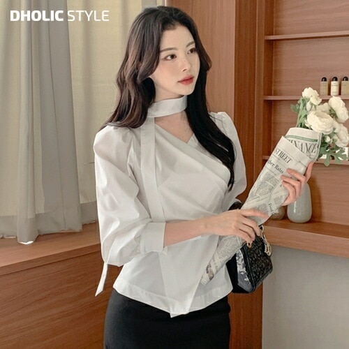 [メガ割りSALE]カシュクールアンバランスパフブラウス・p630360