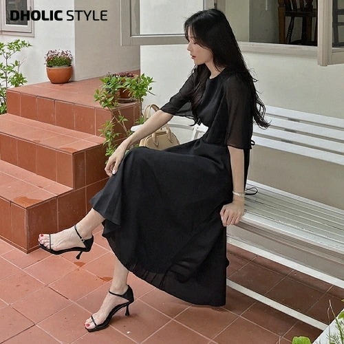 [メガ割りSALE]バックストラップフレアワンピース・p379403