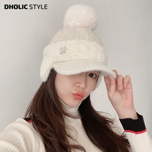 [メガ割りSALE]ファー裏地ポンポンニットキャップ・p460215