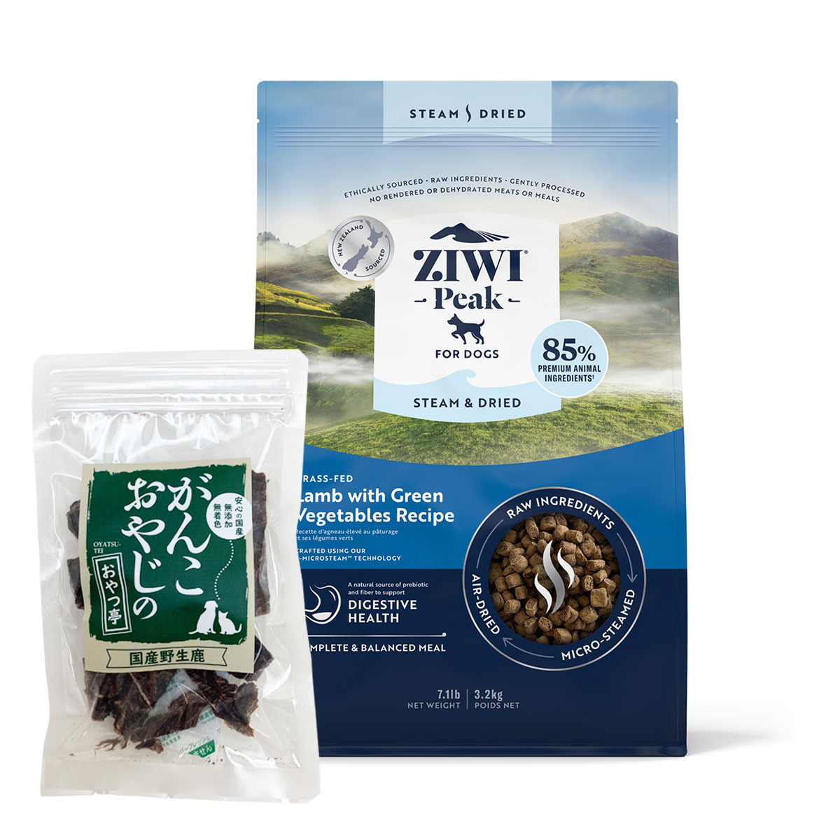 スチーム & ドライ・ドッグフード グラスフェッドラム with グリーンベジタブルレシピ 3.2kg【国産鹿肉ジャーキー20g付き】