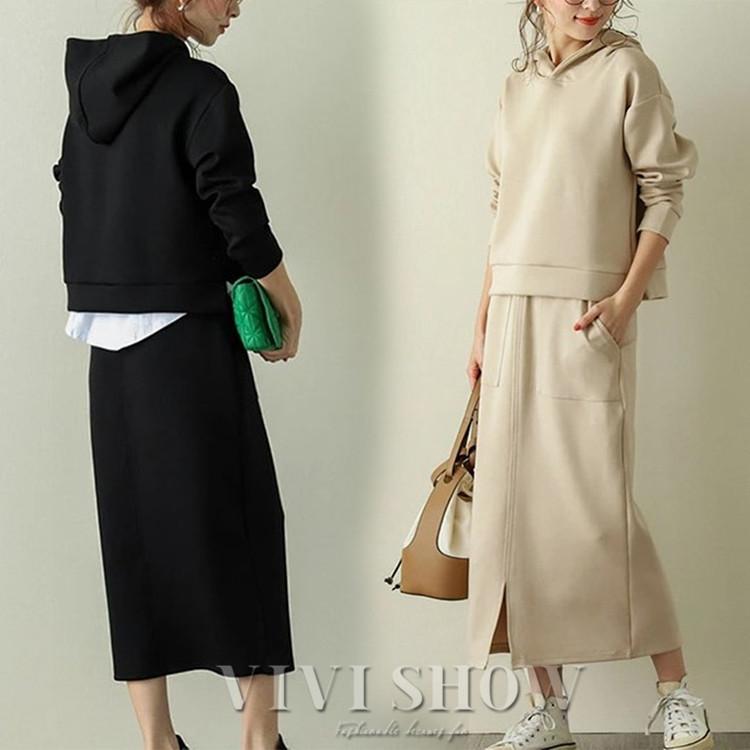 【赤字開催】セットアップ スカート レディース 上下セット フード タイトスカート パーカー ウエストゴム 2021秋冬