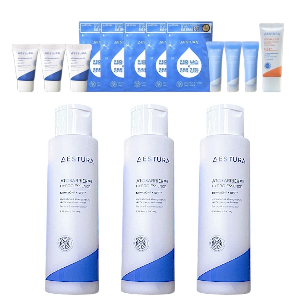 アトバリア365ハイドロエッセンス 200ml x3 + クリーム10ml x3 +スージングクリーム10ml x3 +マスクパック5枚入り +ダーマUV365サンクリーム 20ml