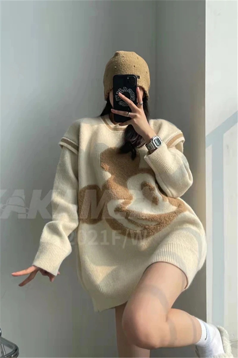 トップスニットミッキーミッキーセーターレディースゆったりミドル丈ニットセータートップス