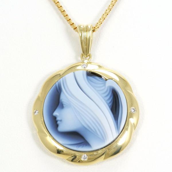 K18 18金 YG ネックレス ストーンカメオ ダイヤ 0.04 カード鑑別書 ジュエリー 中古