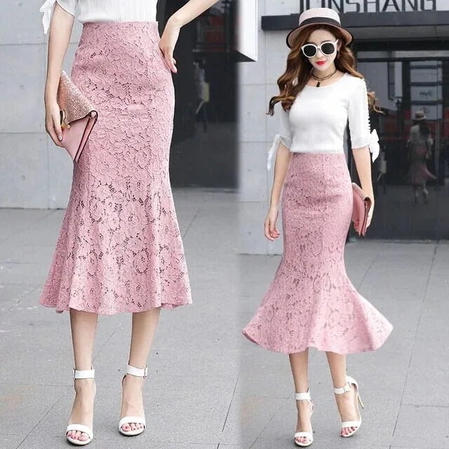 フィッシュテールスカート レディース ロング マーメイド ハイウエスト レース スリム 大人可愛い