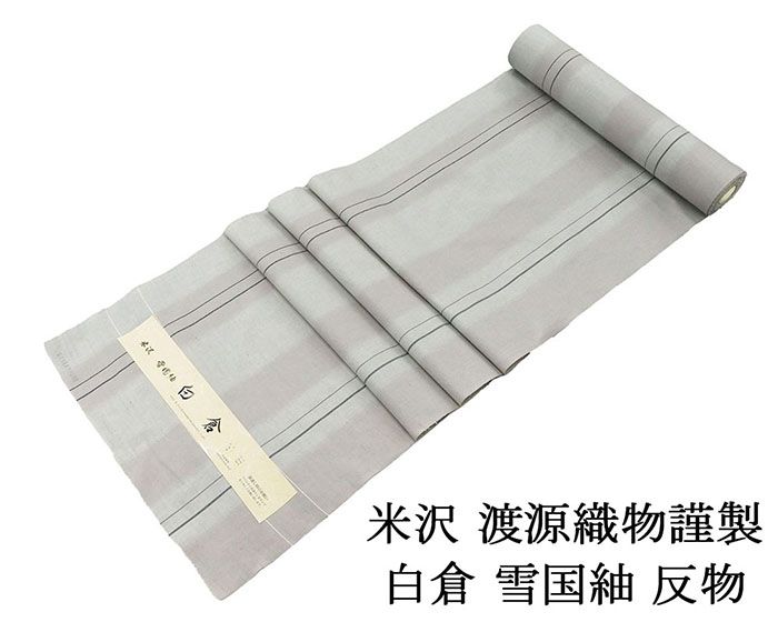 紬 新品 正絹 米沢 雪国紬 白倉 渡源織物謹製 縦縞模様 紬 反物 新品 未仕立 d2019