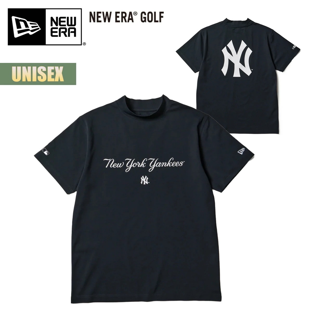 ゴルフ 半袖 ミッドネック Tシャツ MLB ニューヨーク・ヤンキース ネイビー スクリプト 吸汗速乾 UVカット 抗菌 鹿の子 ユニセックス 紺 NY 14859924 2026 SS 春夏 正規品