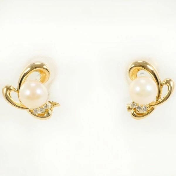 K18 18金 YG イヤリング パール (真珠) ダイヤ 0.02×2 中古
