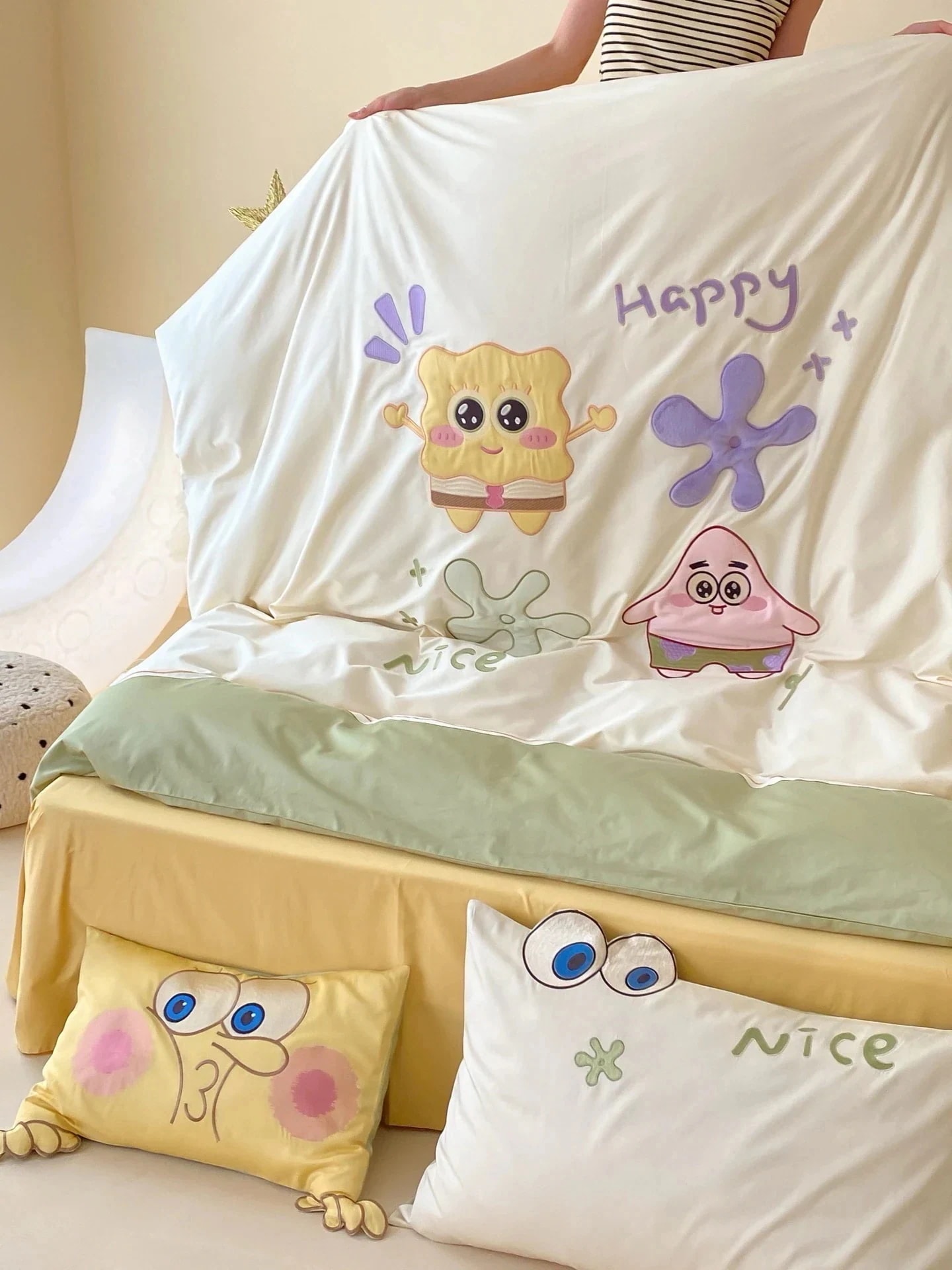 【急速出荷!】スポンジボブ スクエアパンツ スター コットン ウォッシュドコットン 4点セット コットンキルトセット シングル寝具