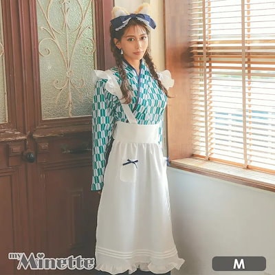 矢絣袴×ロングエプロンドッグガール女中コスチューム ハロウィンコスプレ 賀正 正月 セットアップ 和装 和メイド アニマル ガーリーコスプレ 露出控えめ Mサイズ ミックス あいみ myMinette 8,250円