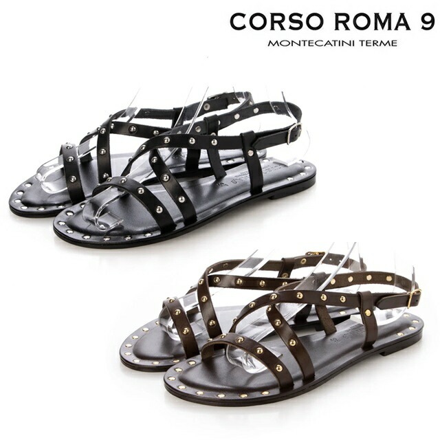 CORSO ROMA 9 コルソローマ ノーヴェ スタッズレザーサンダル 正規輸入品 レディース イタリア製 ハンドメイド 25SS 春夏 フラットサンダル