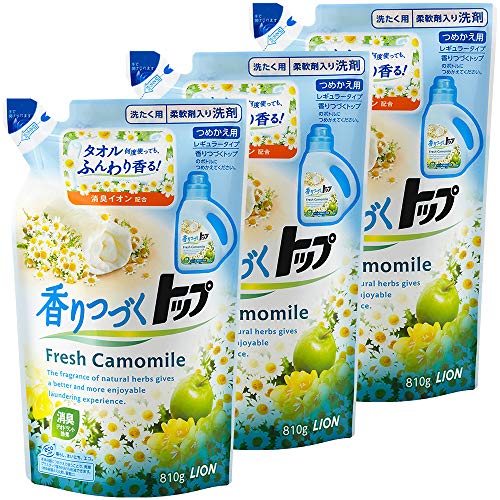【まとめ買い】香りつづくトップ フレッシュカモミール 蛍光剤無配合 洗濯洗剤 液体 詰め替え 810g3個セット