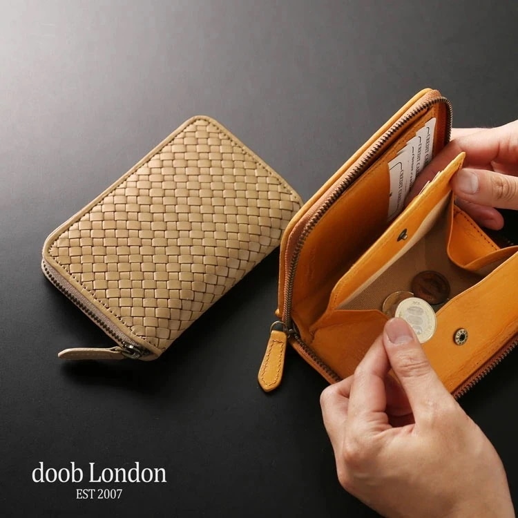 ヌメ革 ラウンドファスナー 折財布 メンズ 本革 レザー 財布 ボックス型 小銭入れ ブランド doob London イタリアンレザー ドゥーブロンドン イントレチャート メッシュ グリーン プレゼ