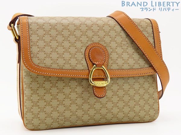 美品セリーヌヴィンテージマカダム斜め掛けショルダーバッグショルダーポーチポシェットベージュブラウン