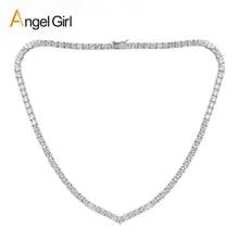 4mm V字型銅象嵌ジルコンテニスネックレス ヒップホップラグジュアリーファッション多用途高品質ジュエリーアクセサリー