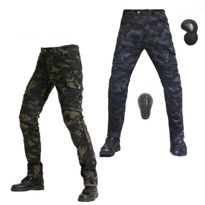 【期間限定！】バイク 迷彩 パンツ ライディング デニム ジーンズ ツーリング オールシーズン 腰用 膝用 プロテクター装備付き 4,880円