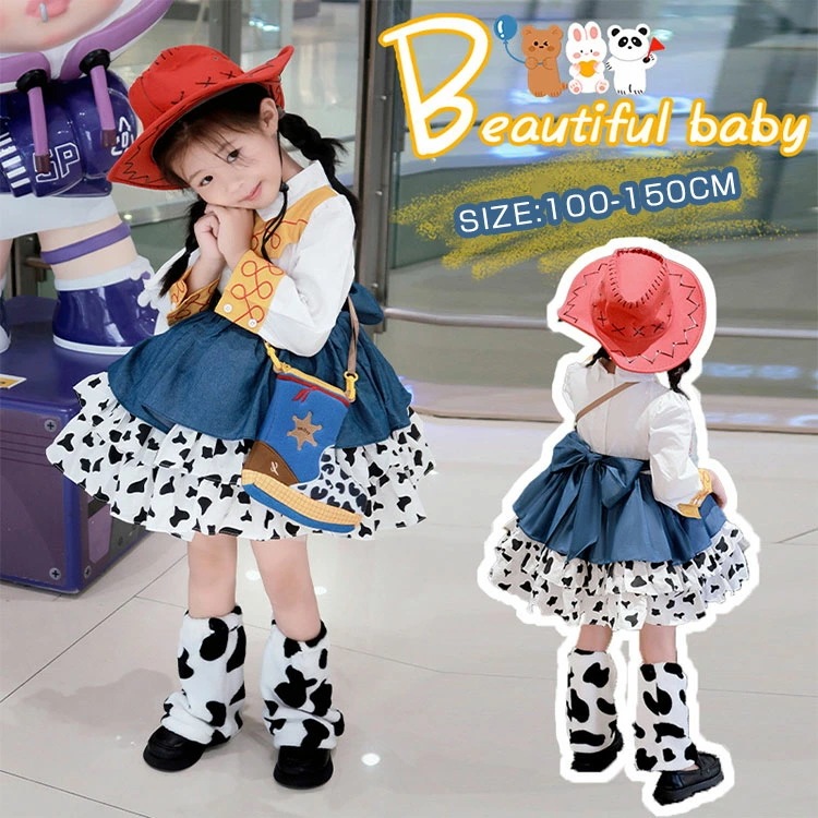 期間限定 5点セット ハロウィン 衣装 女の子 ワンピース カウボーイガール 仮装 子供 コスプレ 衣装 コスチューム パーティー 魔女 子供服 女の子 キッズ 可愛い ワンピース ドレス 面白い か